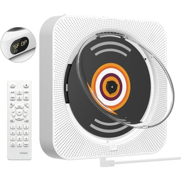 Portable CD Player, Upgrade Wall Mount CD Player,Bluetooth Home Audio with Cover - Picture 1 of 7